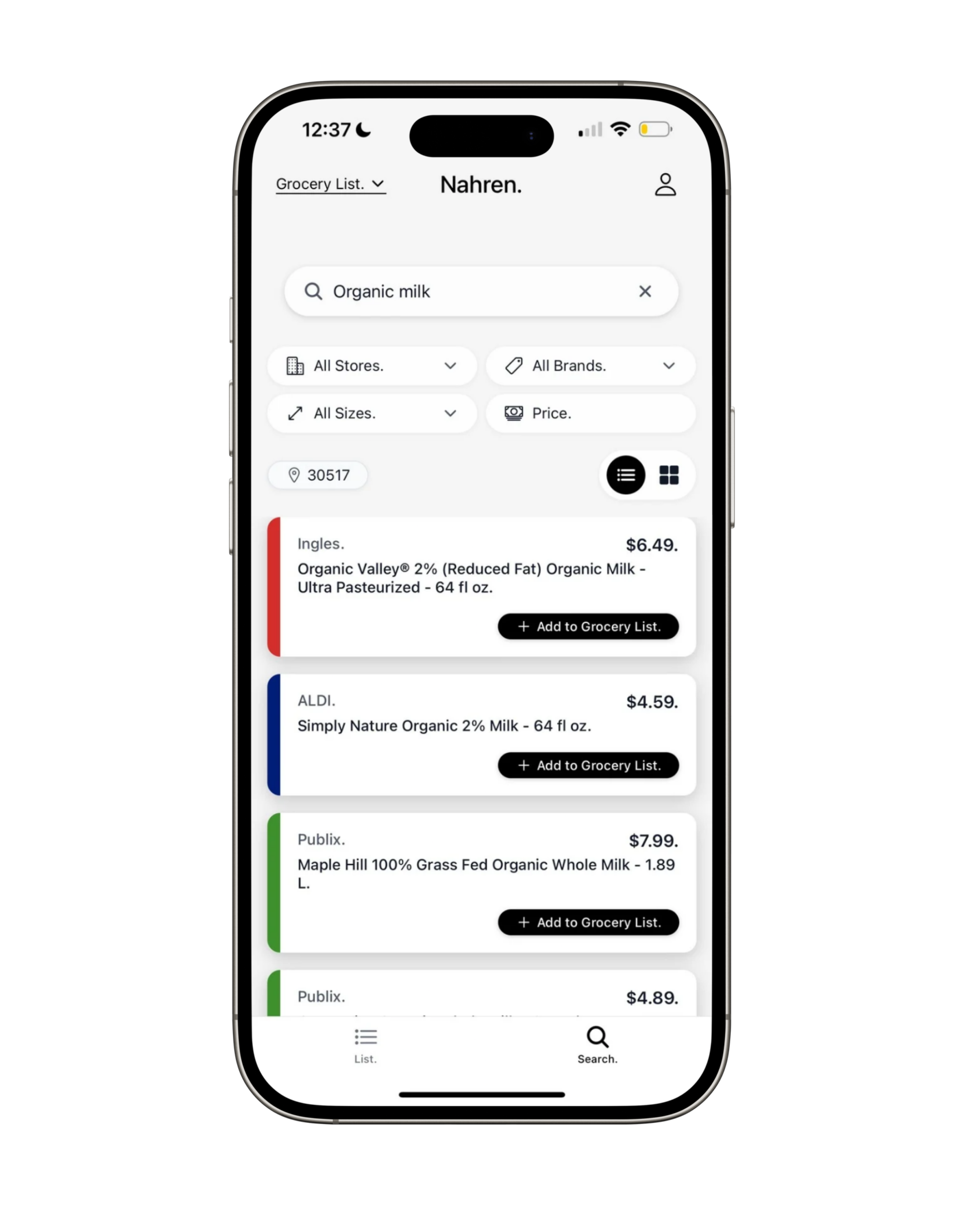 Nähren app screenshot.